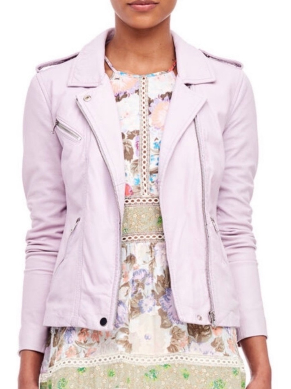 Rebecca Taylor Pale Lavender Leather Moto Jacket
